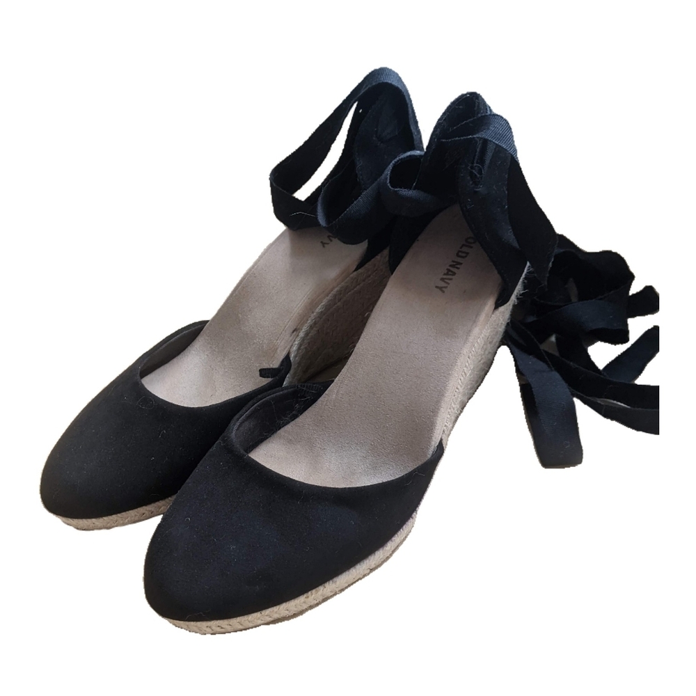 Old Navy black wedge sandal heels espadrilles